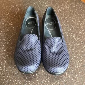 Dansko Olivia Navy Blue Suede Leather Confetti Polka Dot Comfort Loafers 10 EU41